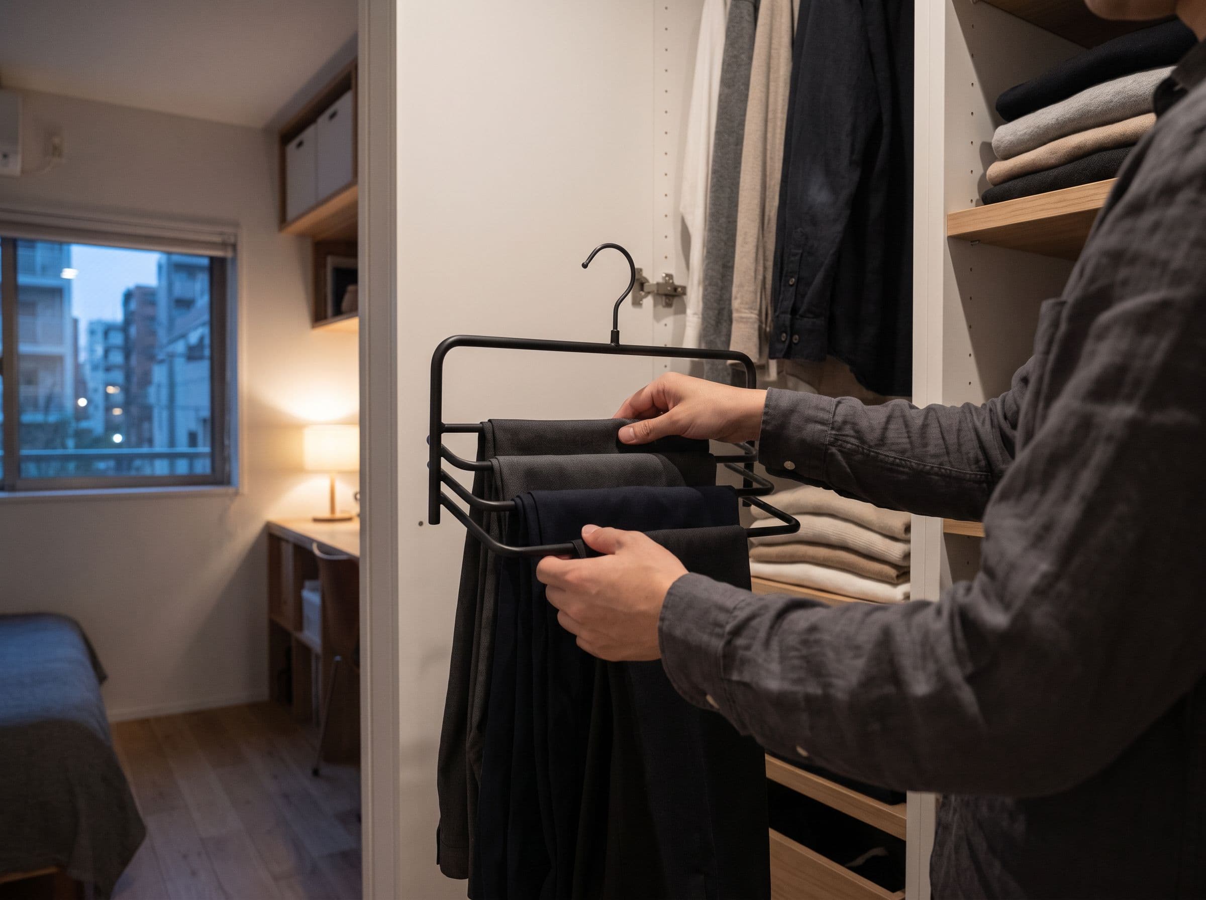 Penderie organisée avec cintres multi-niveaux
